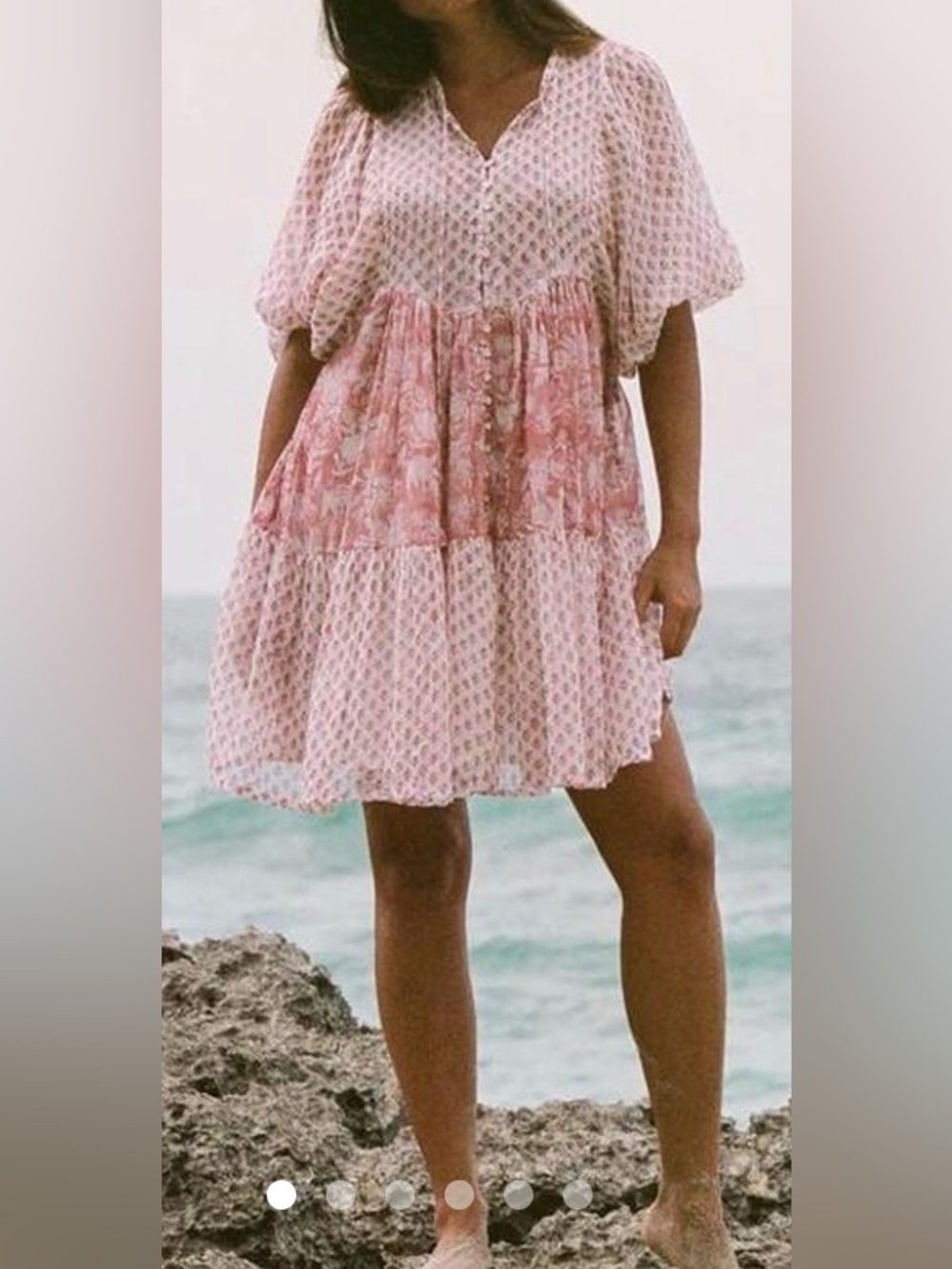 Daughters Of India Nora Mini Dress Sz XS Primrose Pink Hand Block Printed Floral